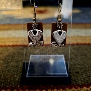 Silver and Brown Heart Earrings